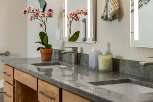 Springfield NH bathroom remodel with stone countertop vanity