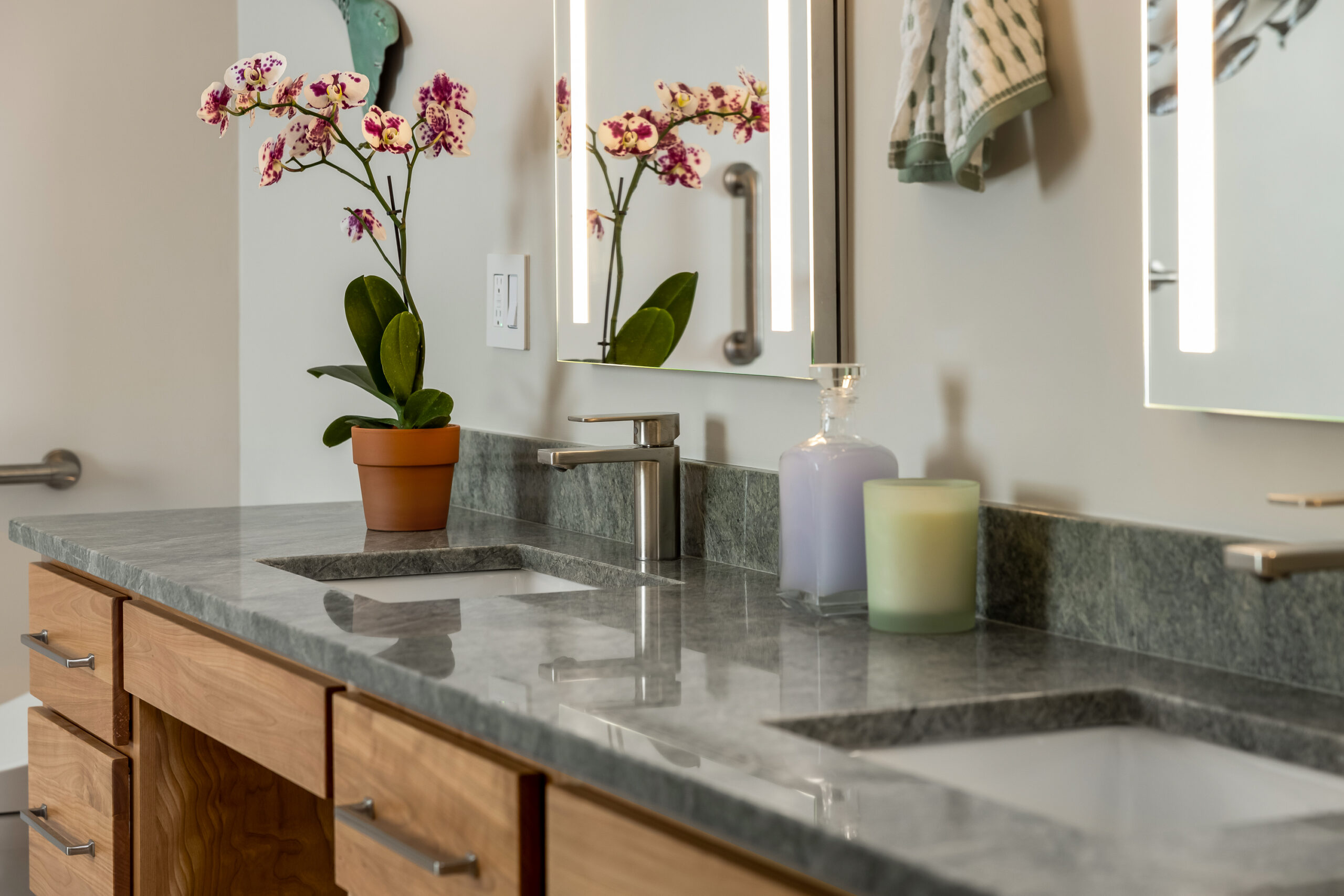 Springfield NH bathroom remodel with stone countertop vanity
