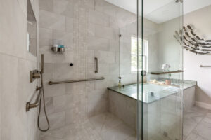 springfield nh walk in curbless glass shower with grab bars